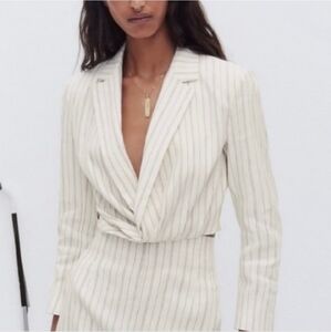 ZARA Womens Long Sleeves Linen Blend Short Cropped Blazer Jacket Size XS